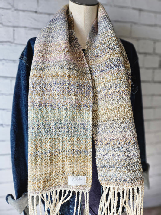 Wool scarf, handspun and hand woven