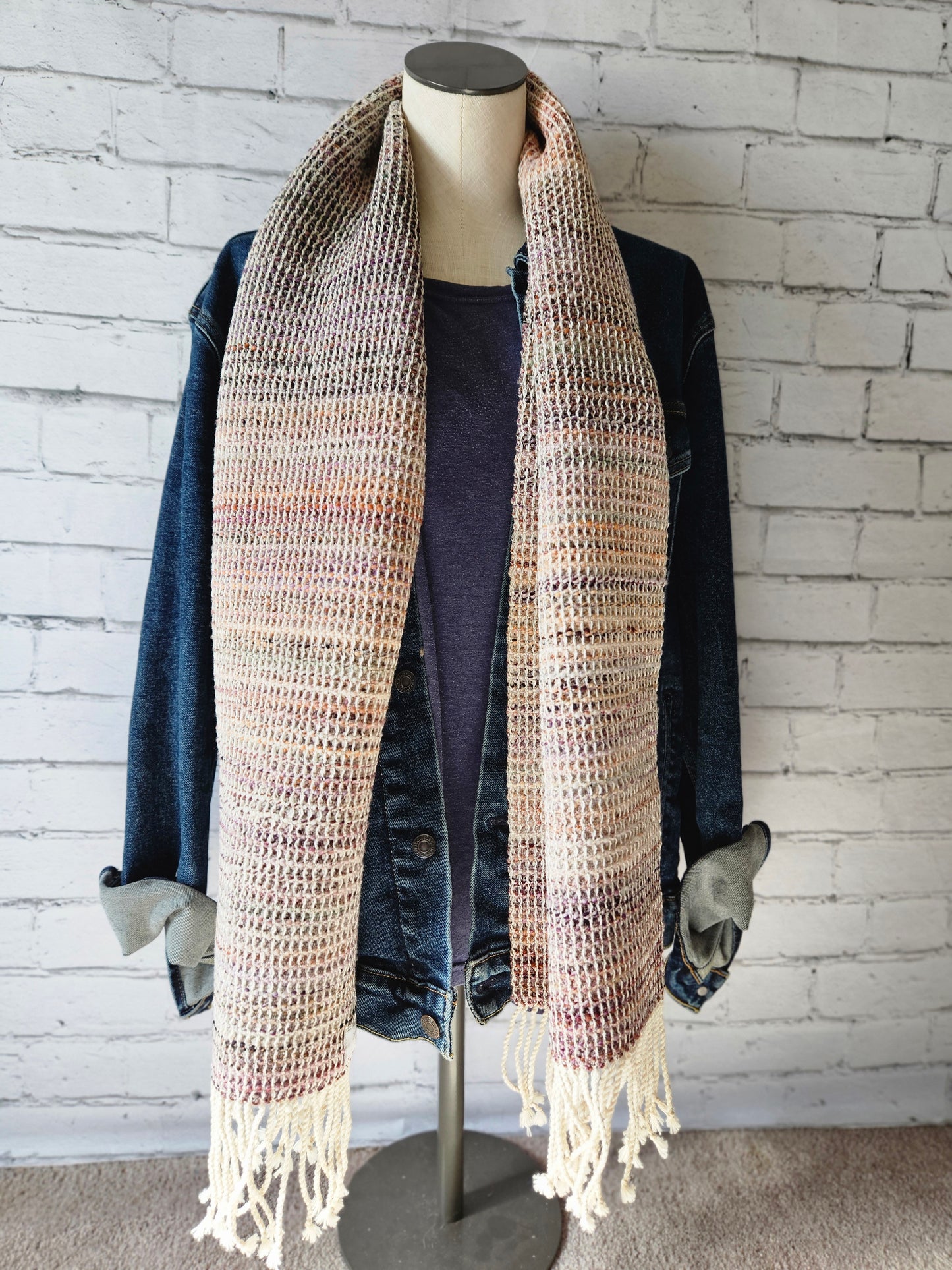 Purple handspun wool scarf