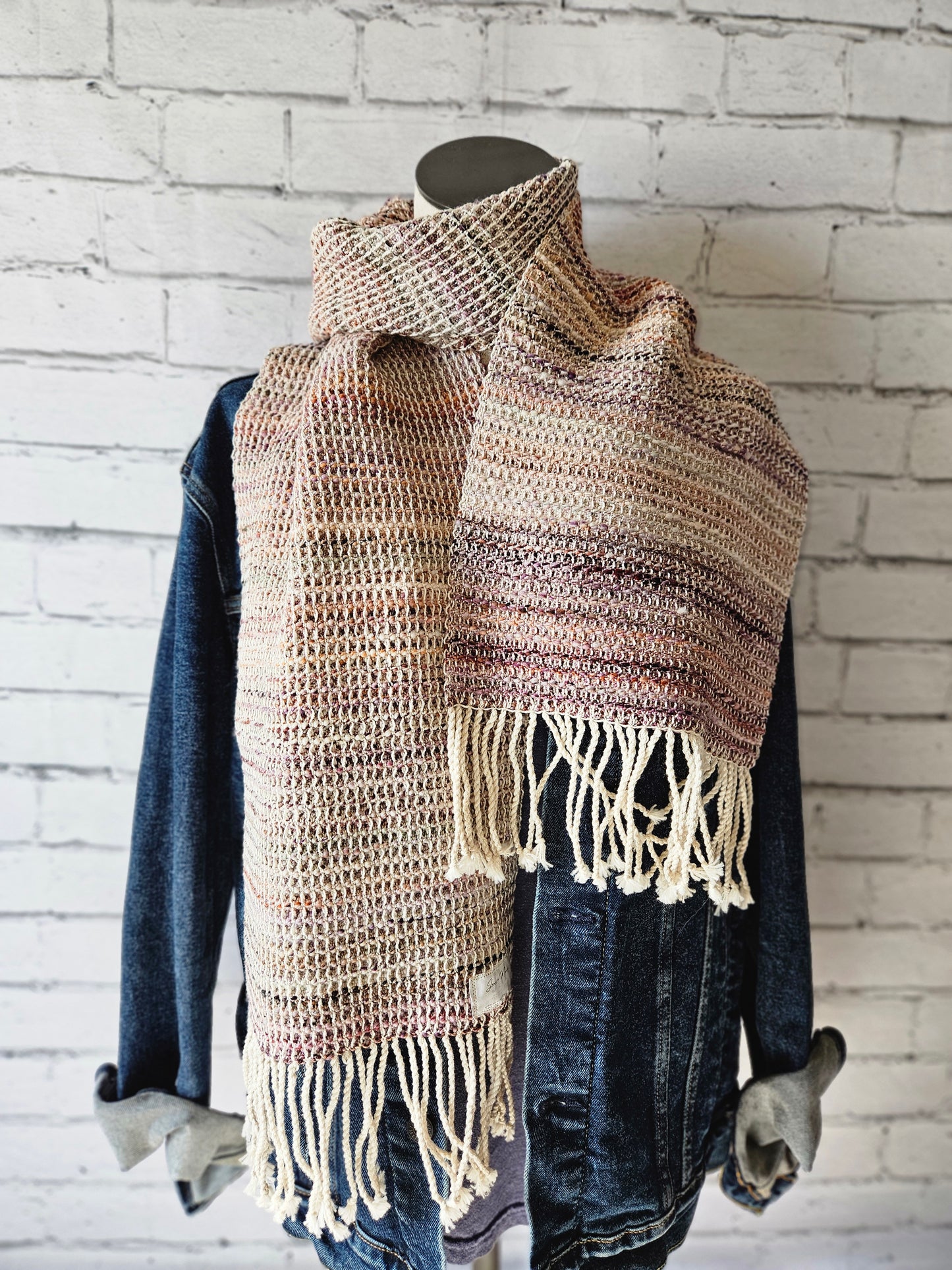 Purple handspun wool scarf