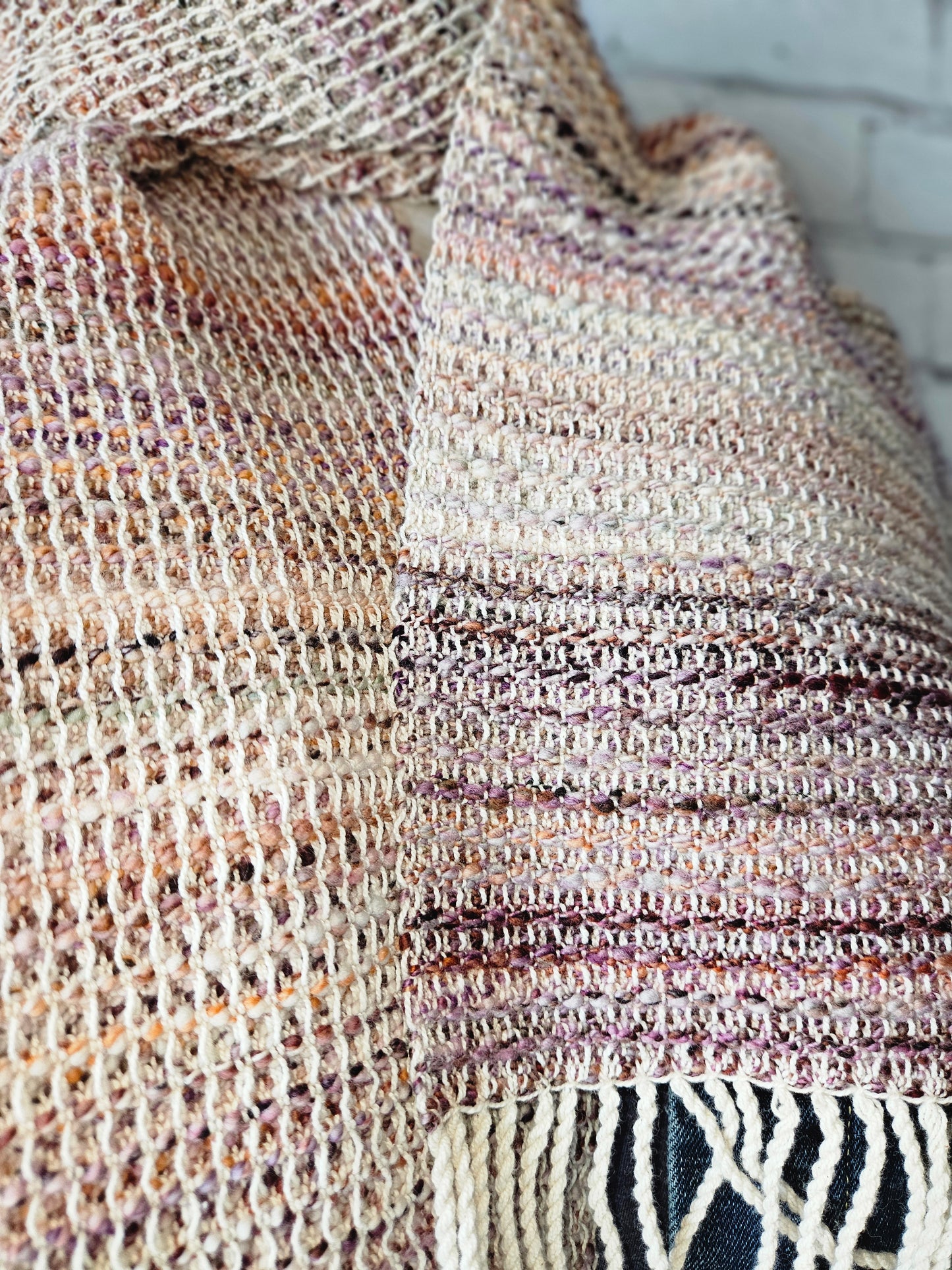 Purple handspun wool scarf