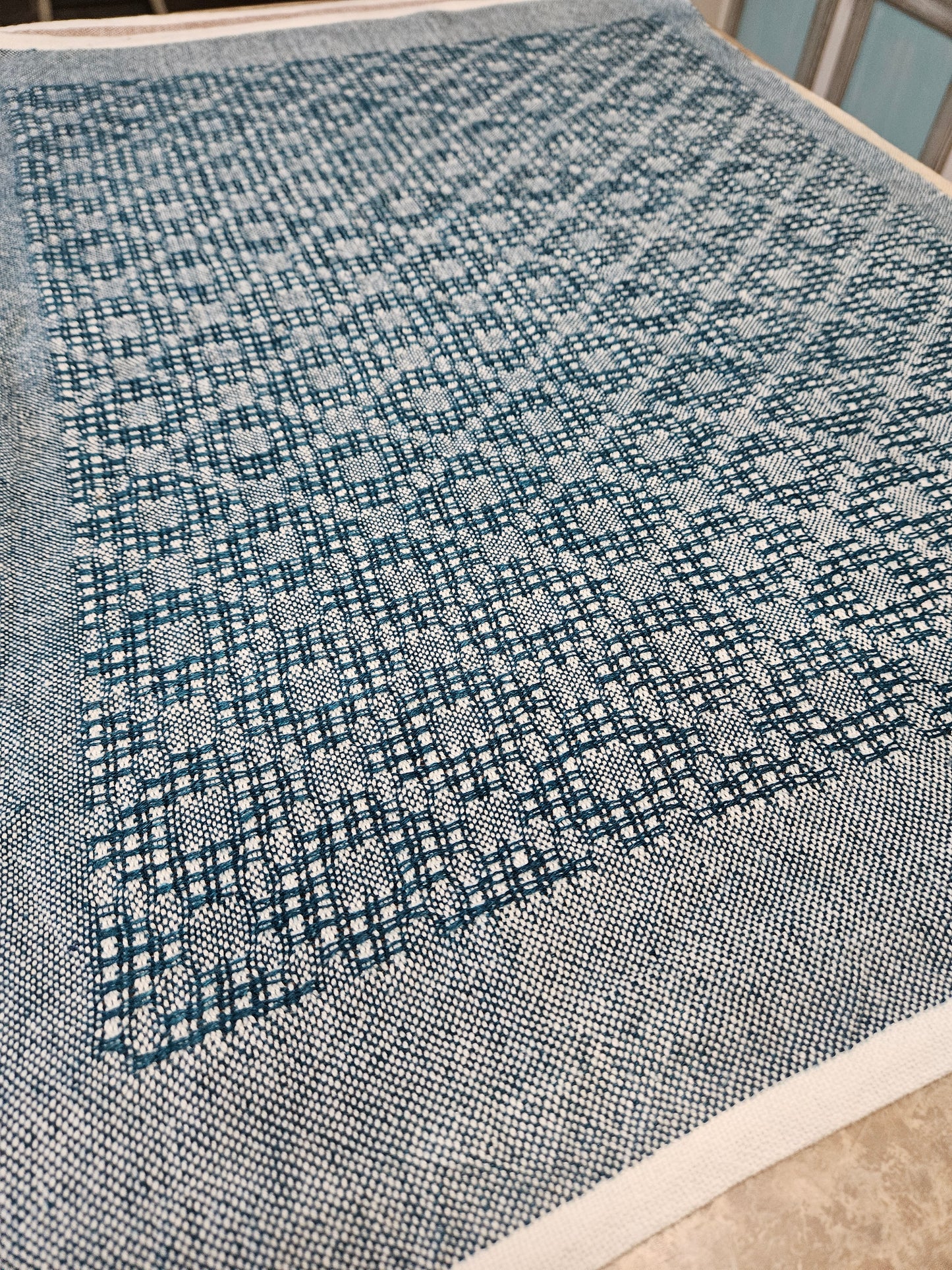 Linen / cotton Huck Diamond Teal Towels