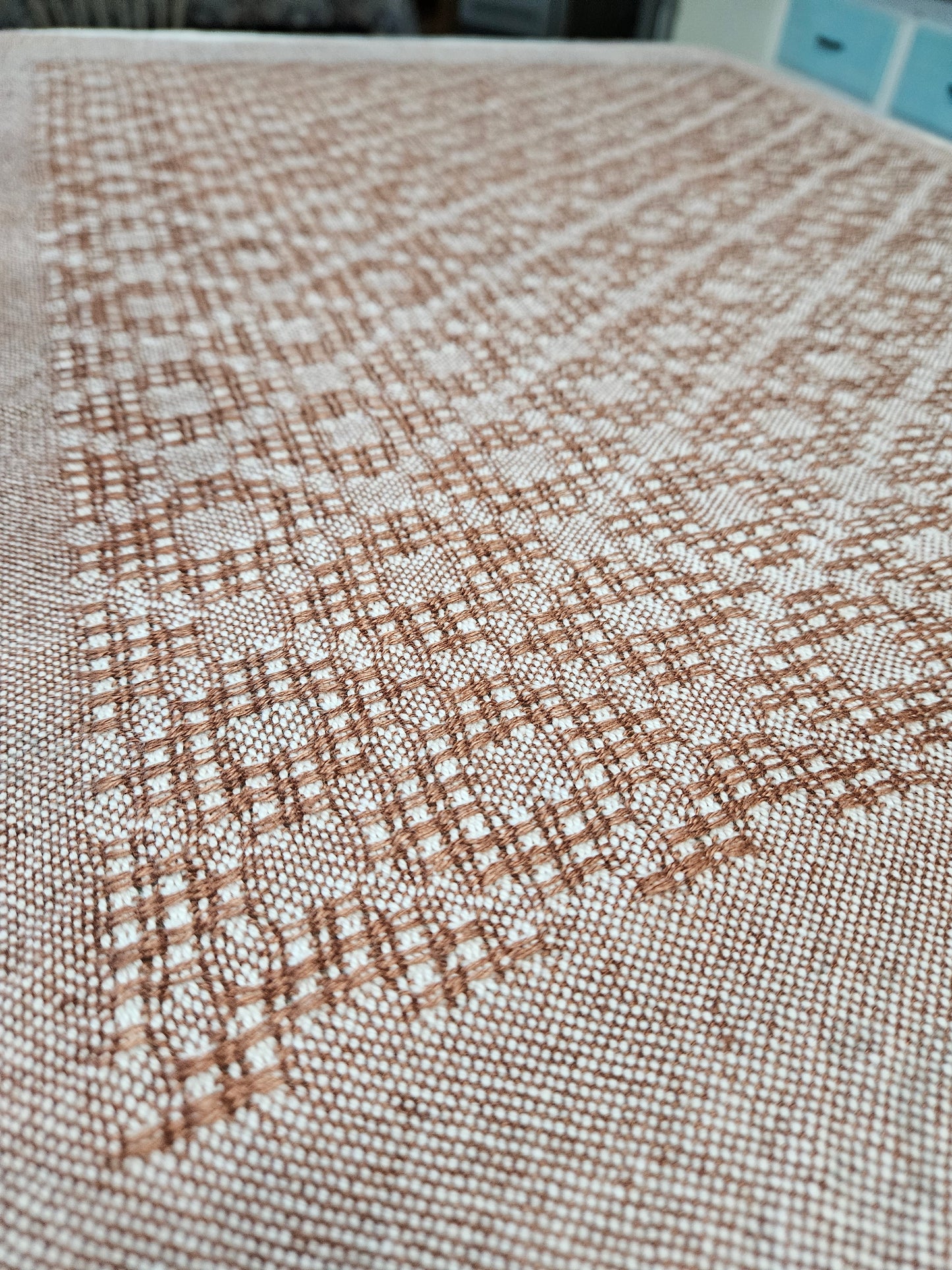 Linen / cotton Huck Diamond Teal Towels