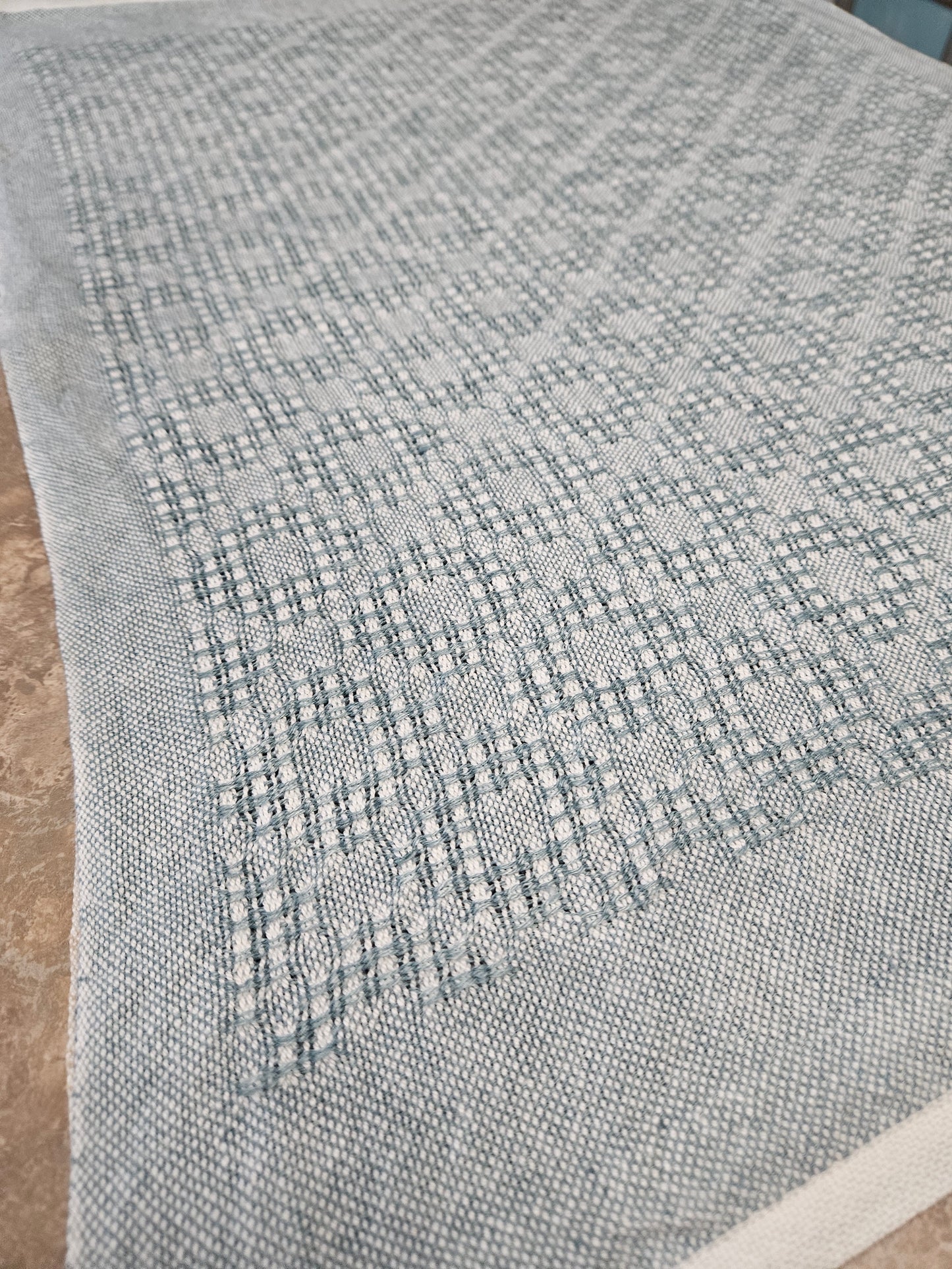 Linen / cotton Huck Diamond Teal Towels