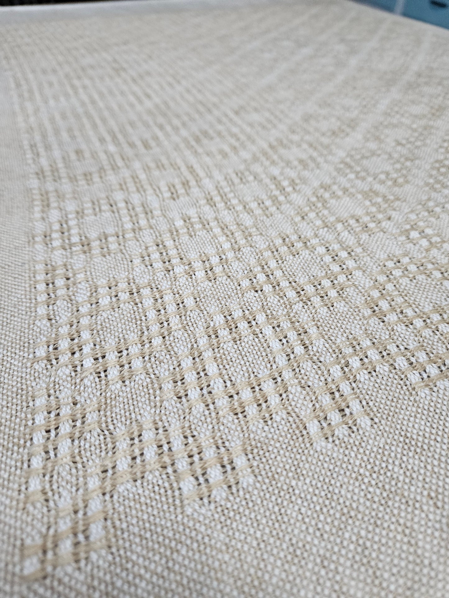 Linen / cotton Huck Diamond Teal Towels