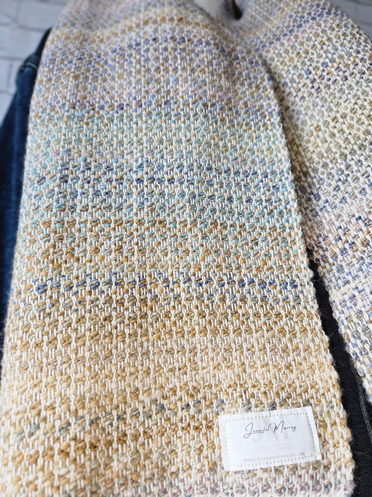 Wool scarf, handspun and hand woven