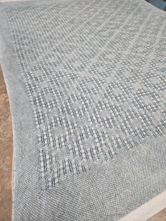 Linen / cotton Huck Diamond Teal Towels